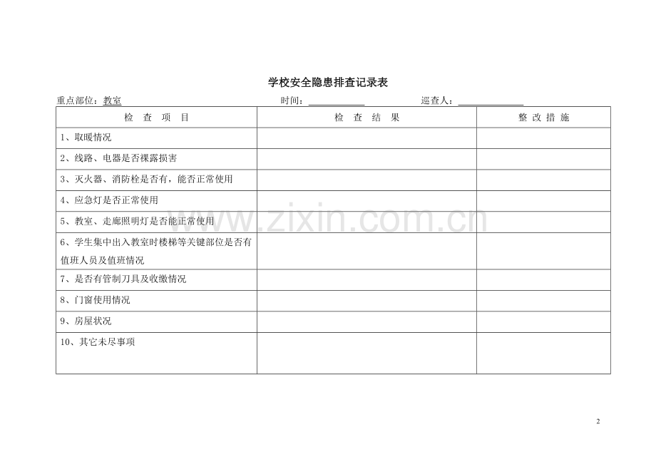 学校安全隐患排查记录表.doc_第2页