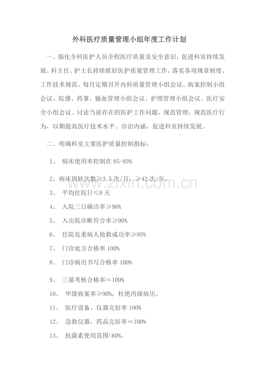 外科医疗质量管理小组年度工作计划.docx_第1页