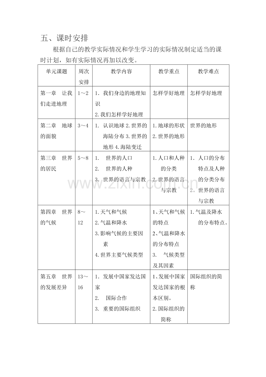 湘教版七年级上册地理教学计划.doc_第3页