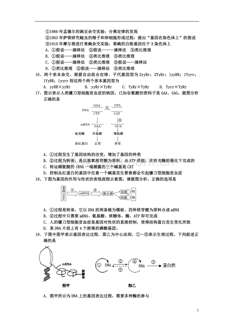 安徽省涡阳县高三生物上学期第五次月考试题新人教版.doc_第3页