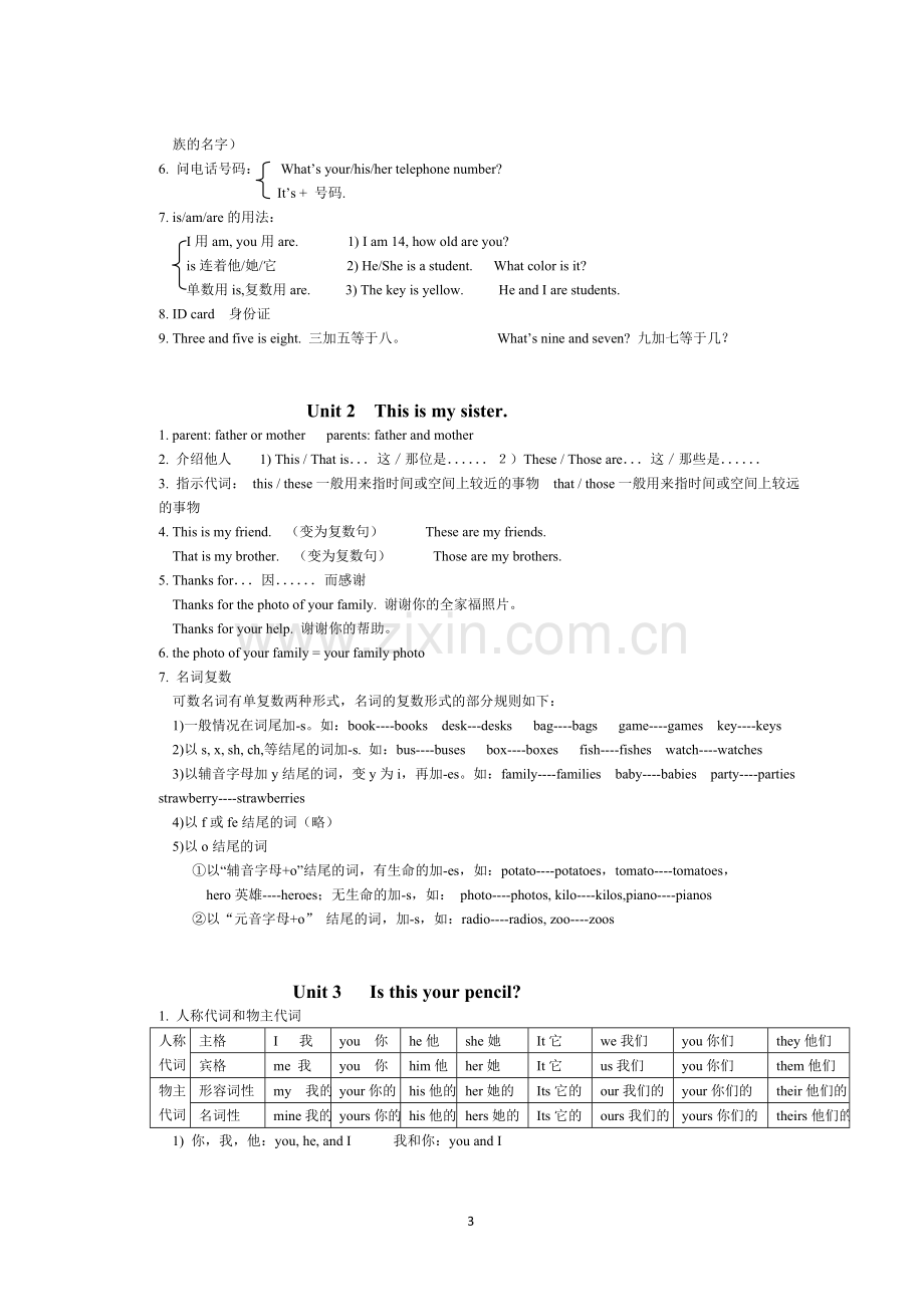 七年级英语上册期中考试知识点汇总.doc_第3页