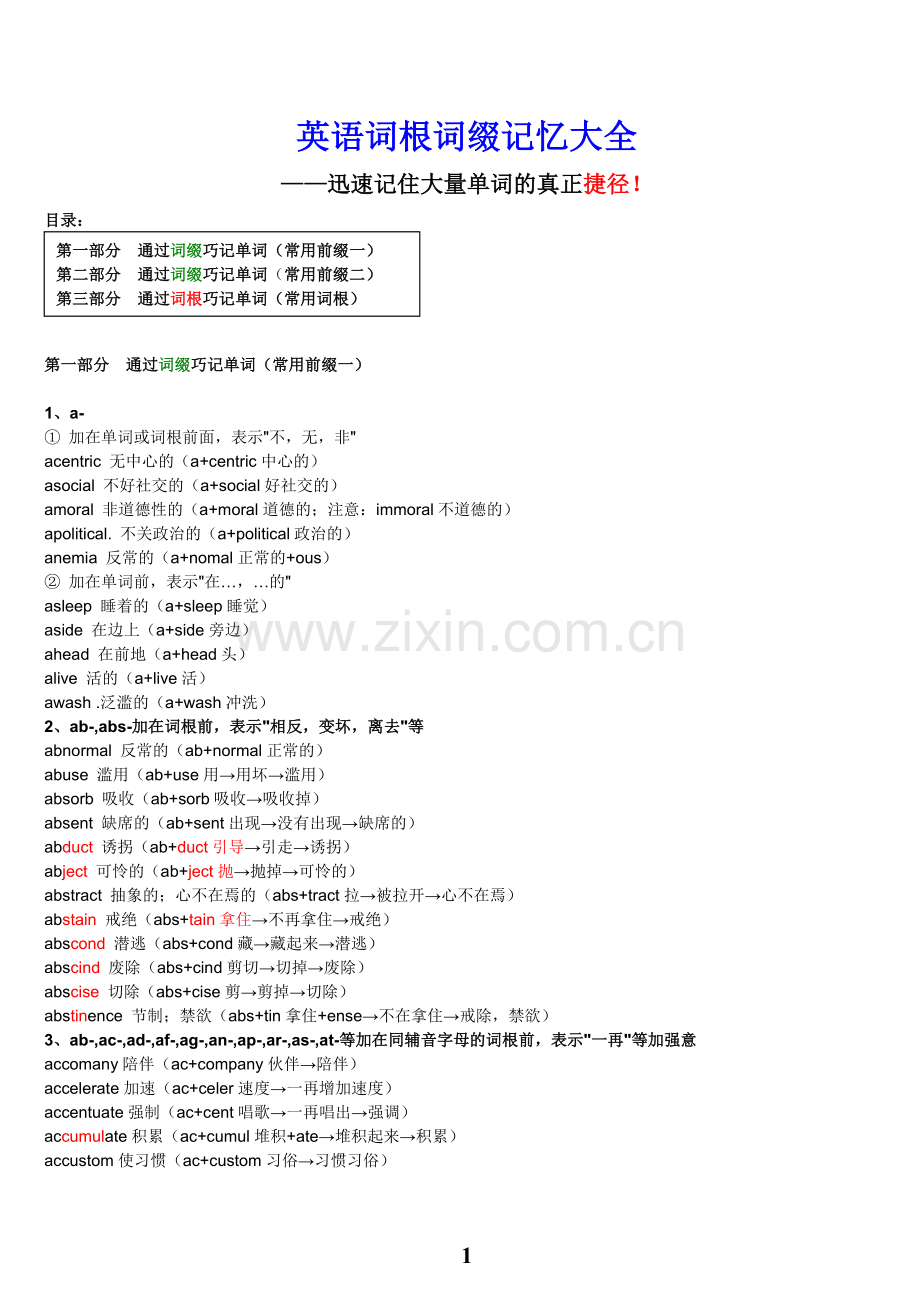 英语词根词缀记忆大全-(-共196面!).doc_第1页