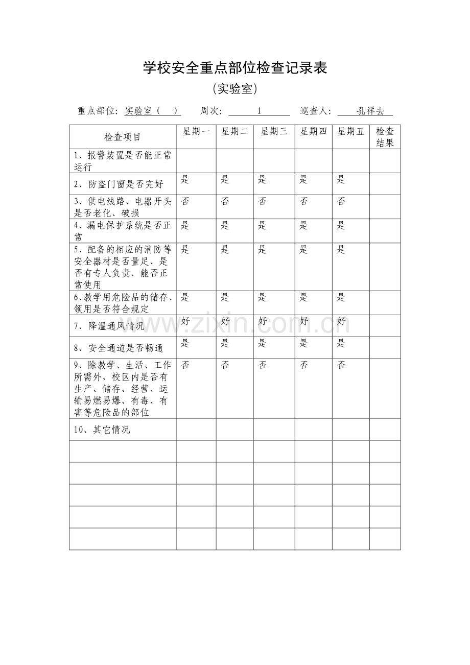 学校安全重点部位实验室检查记录表.doc_第1页