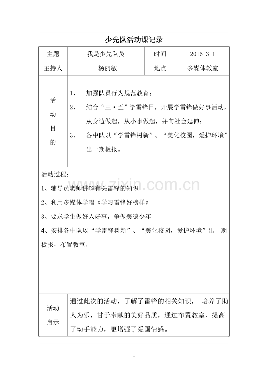 2015-2016下学期少先队活动记录表.doc_第1页