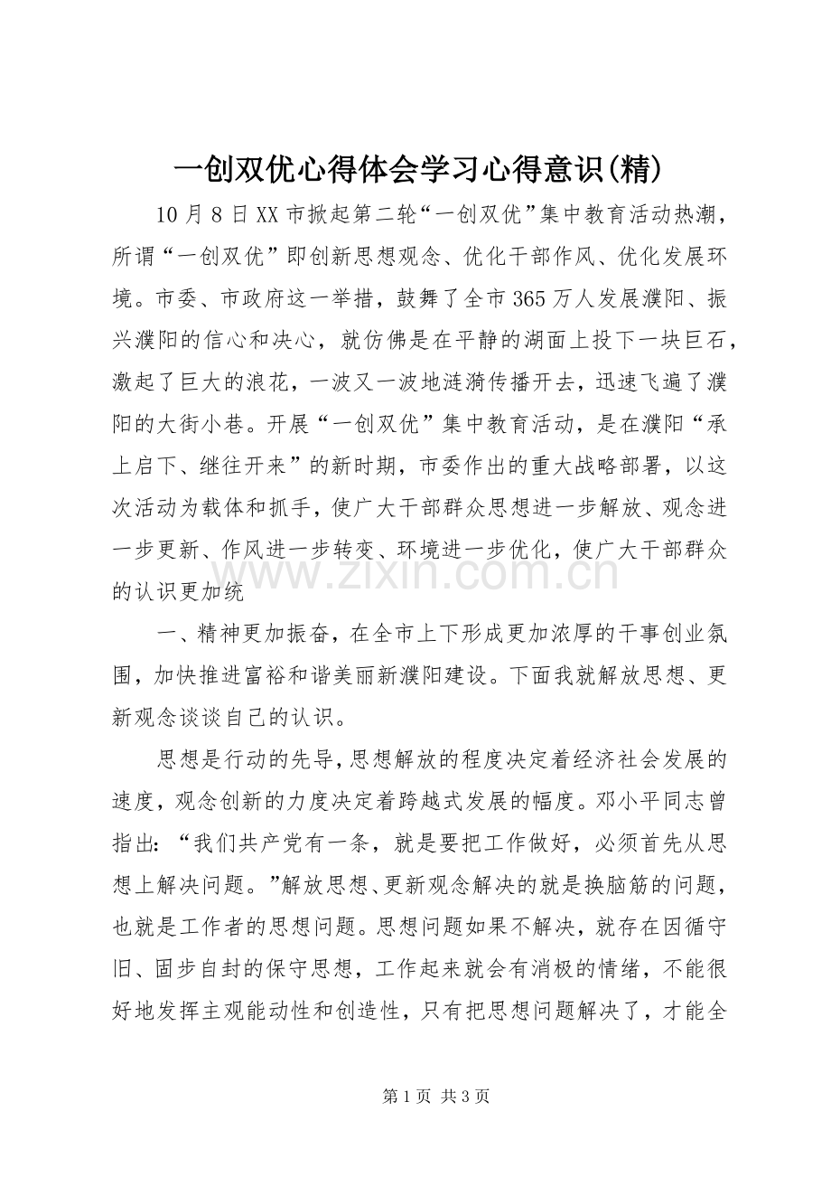 一创双优体会心得学习体会意识(精).docx_第1页