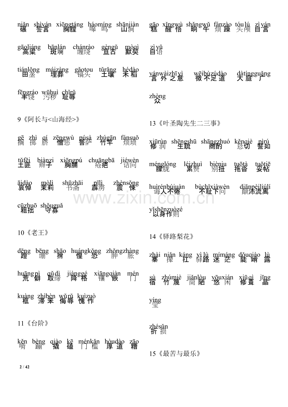 2017部编人教版语文七年级下册复习资料(全面).docx_第2页