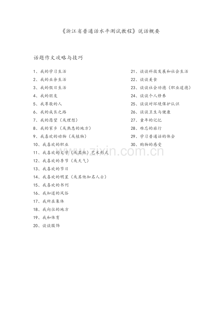 2018年普通话水平测试30个经典话题及范文.doc_第1页