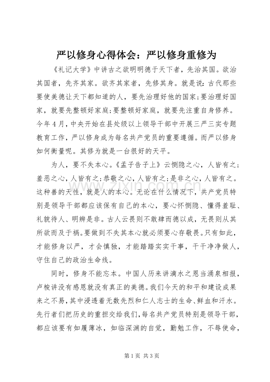 严以修身体会心得：严以修身重修为.docx_第1页