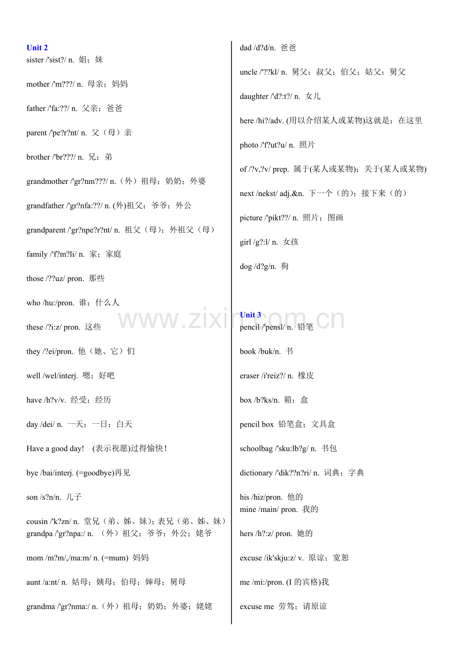 2017人教版七年级上册英语单词表.doc_第3页