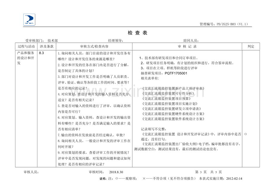 2018年-内审检查表(技术部).doc_第3页