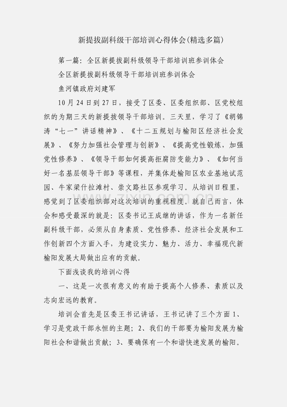 新提拔副科级干部培训心得体会(多篇).docx_第1页