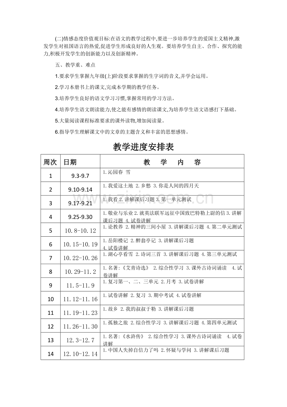 2018秋部编版九年级上册语文教学计划.doc_第2页