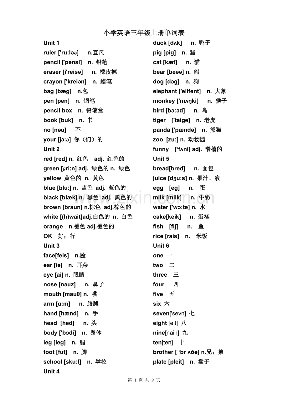 新版PEP小学英语(3-6年级)单词表.doc_第1页