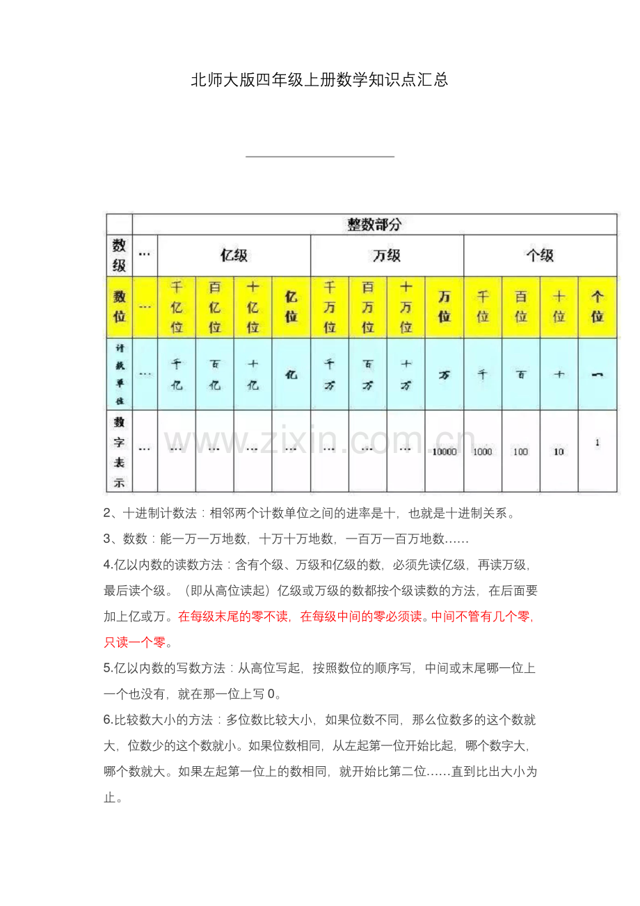 北师大版四年级上册数学知识点汇总.docx_第1页