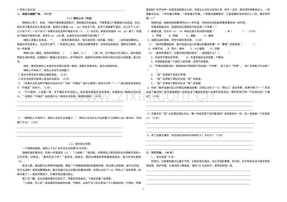 长沙市2018年小升初模拟考试语文试卷(含答案).doc_第2页