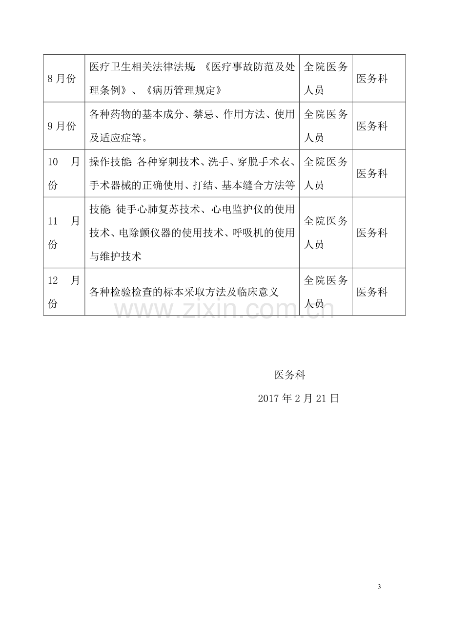 2017年医务科业务学习培训计划.doc_第3页