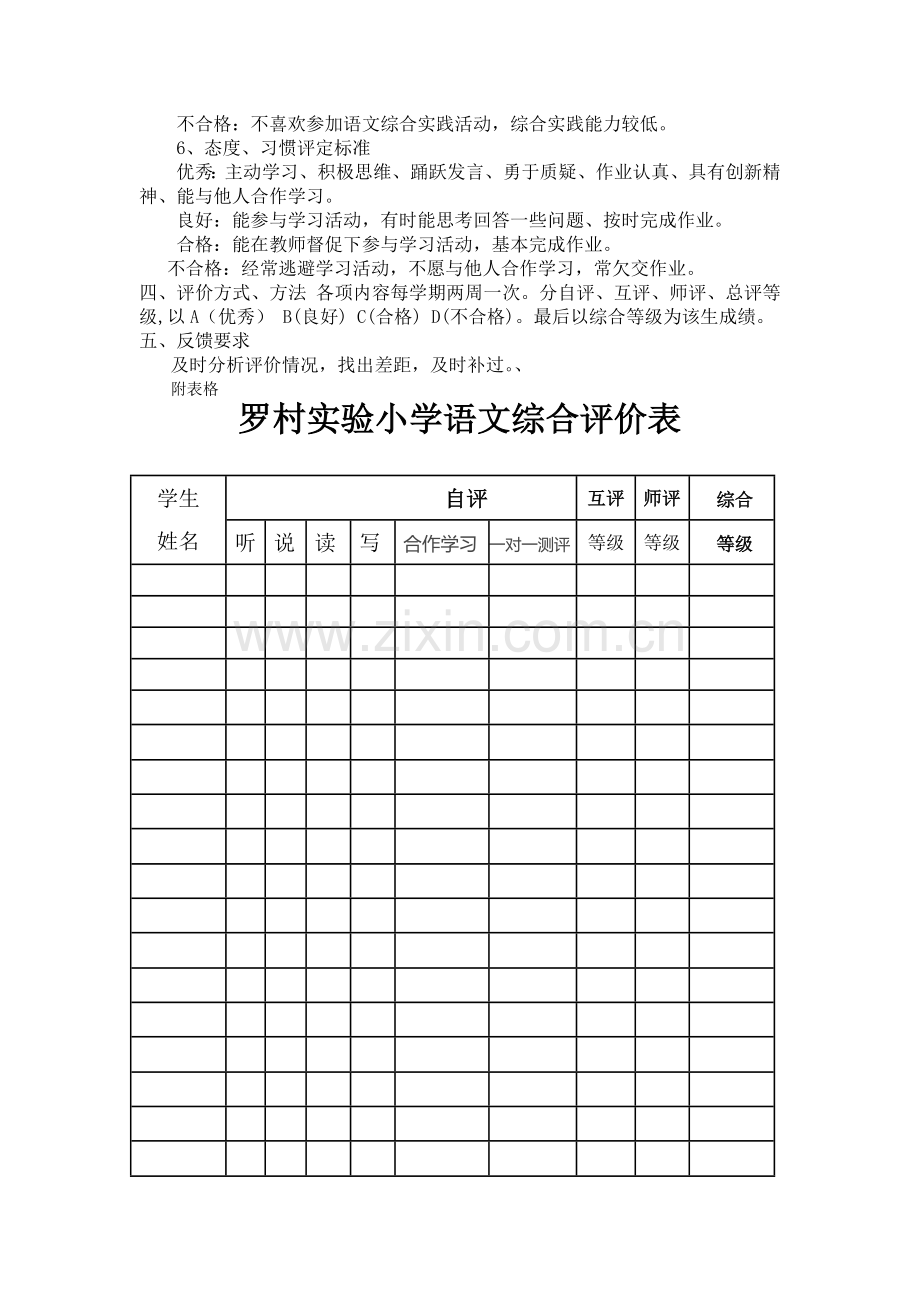 小学语文学科评价方案及评价表1.docx_第3页