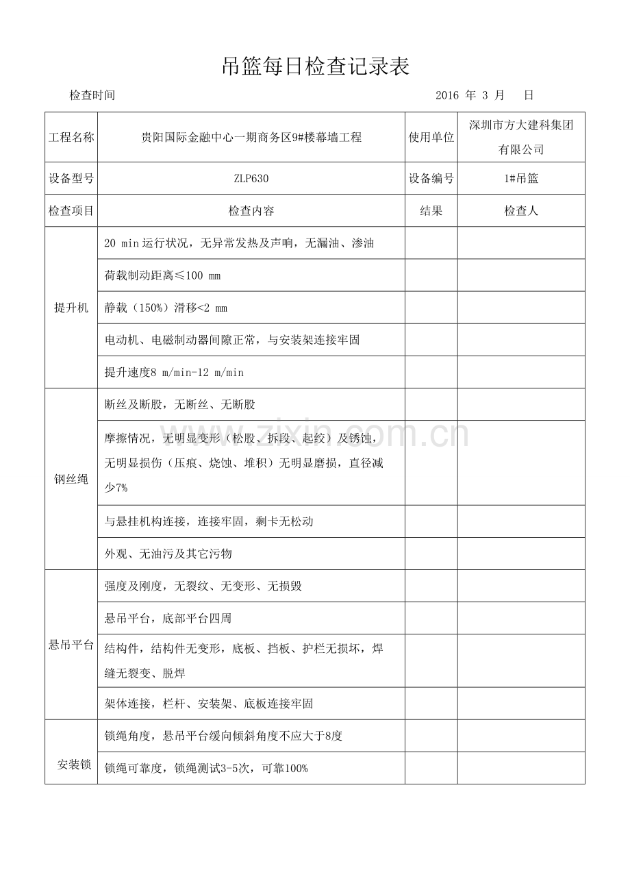 吊篮每日检查记录表(规范).doc_第1页