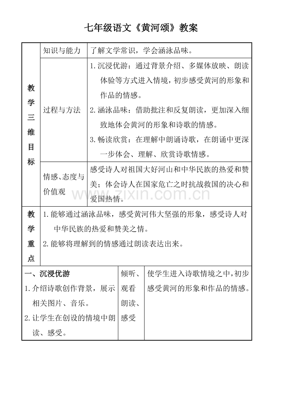 (部编)初中语文人教七年级下册黄河颂-教案.doc_第1页