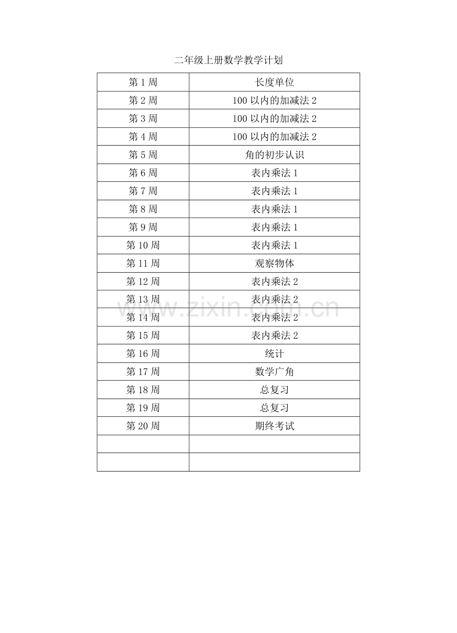 2017人教版二年级上册数学全册教案表格式.doc_第2页