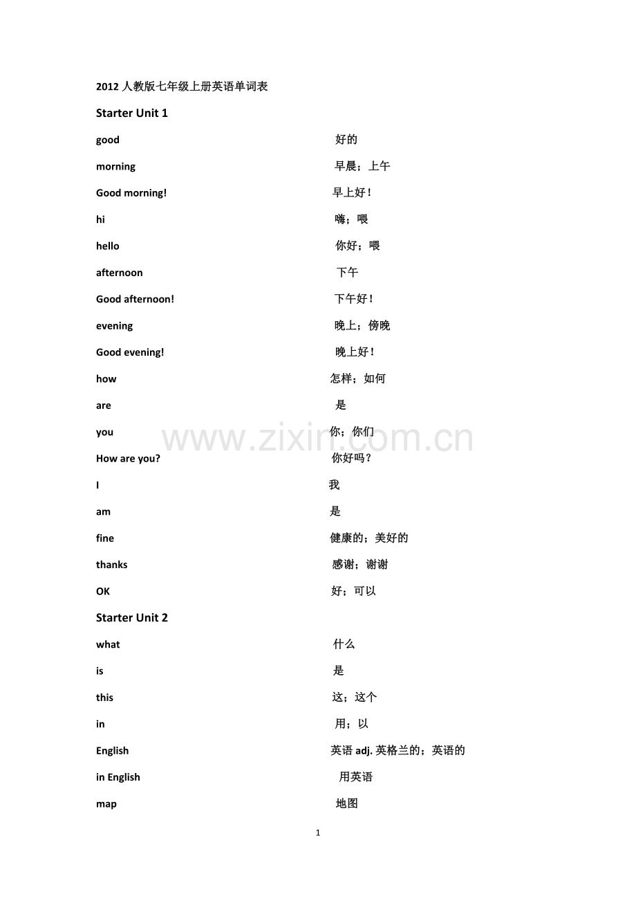 英语新目标七年级上册1-4单元单词表.docx_第1页