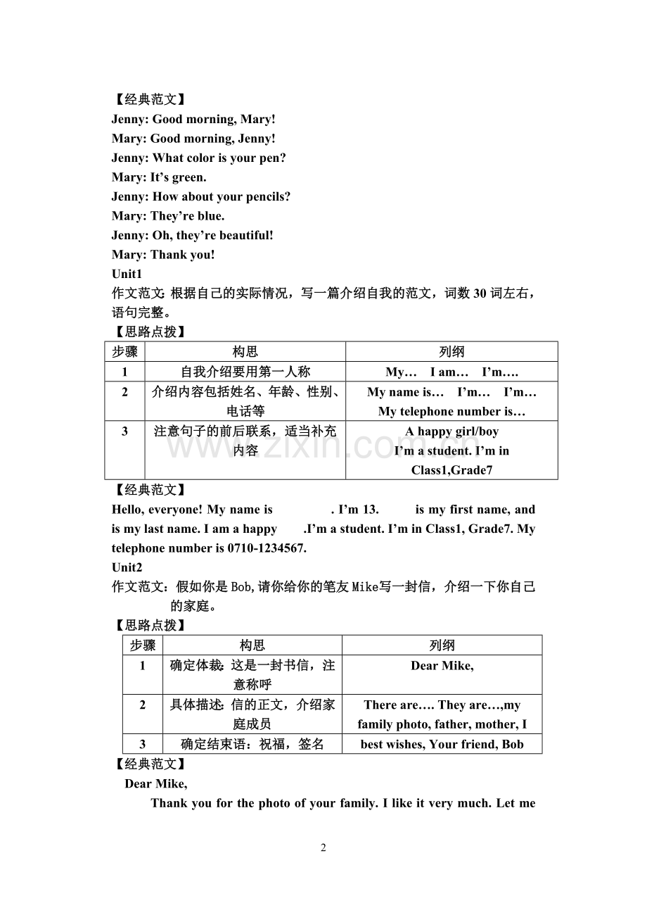 新目标七年级上册每单元英语作文范文.doc_第2页