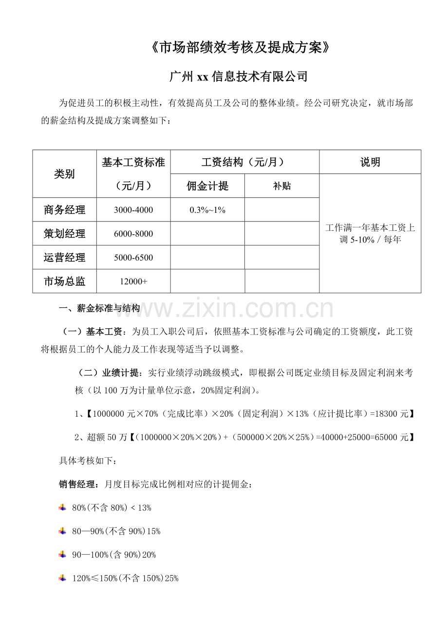 软件公司市场部绩效考核与提成方案20160813.docx_第1页