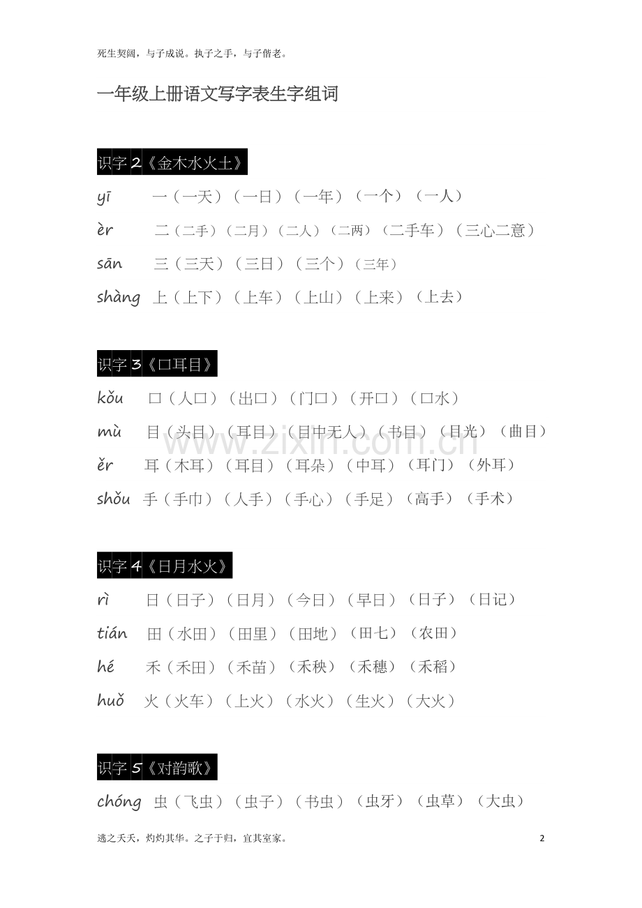 一年级上册语文写字表生字拼音组词-部编版.docx_第2页