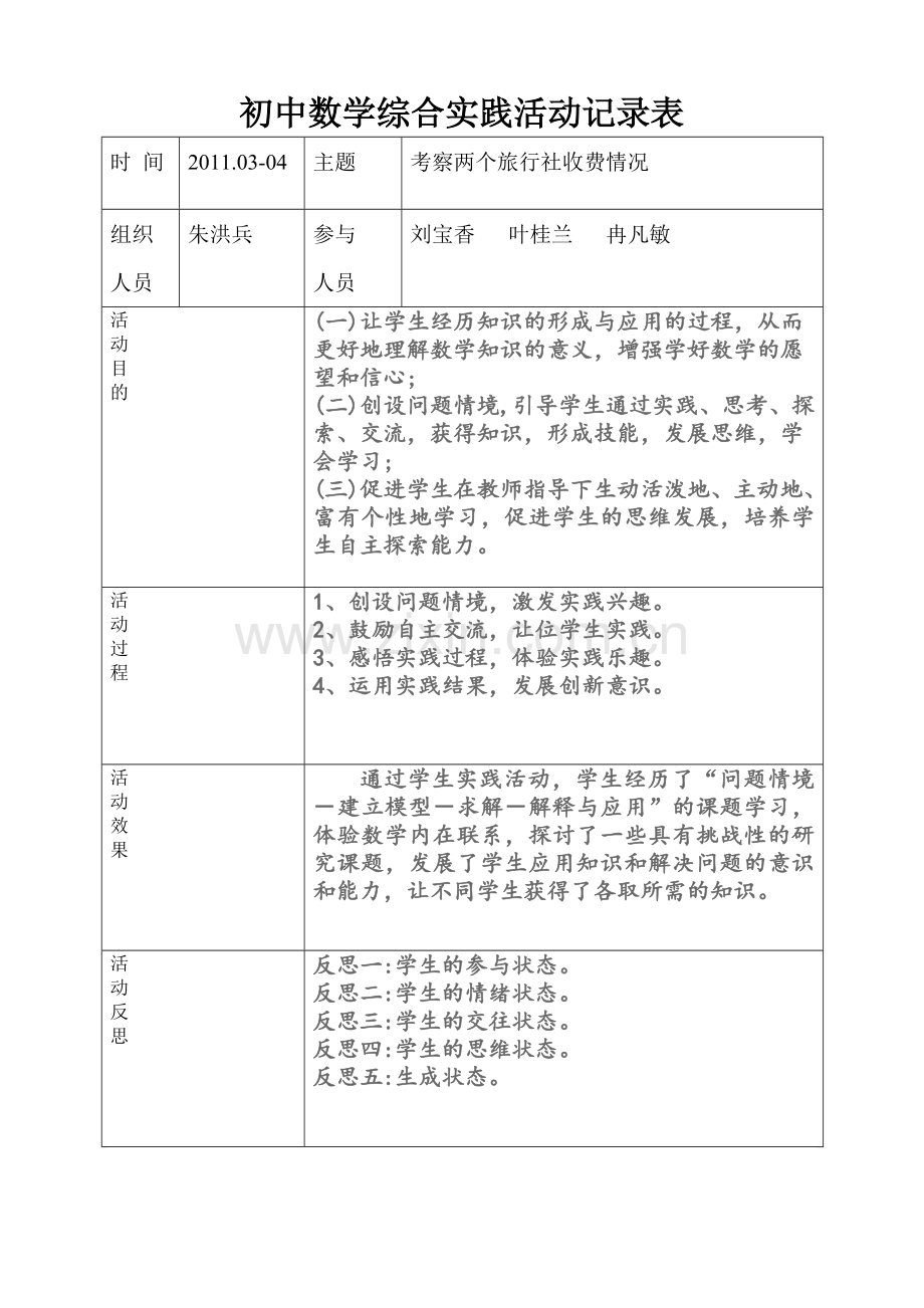 初中数学综合实践活动记录表.doc_第1页