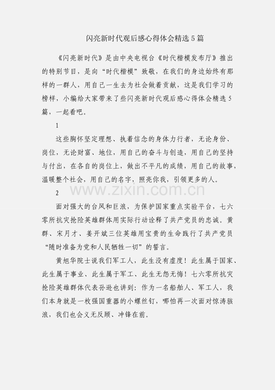 闪亮新时代观后感心得体会5篇.docx_第1页