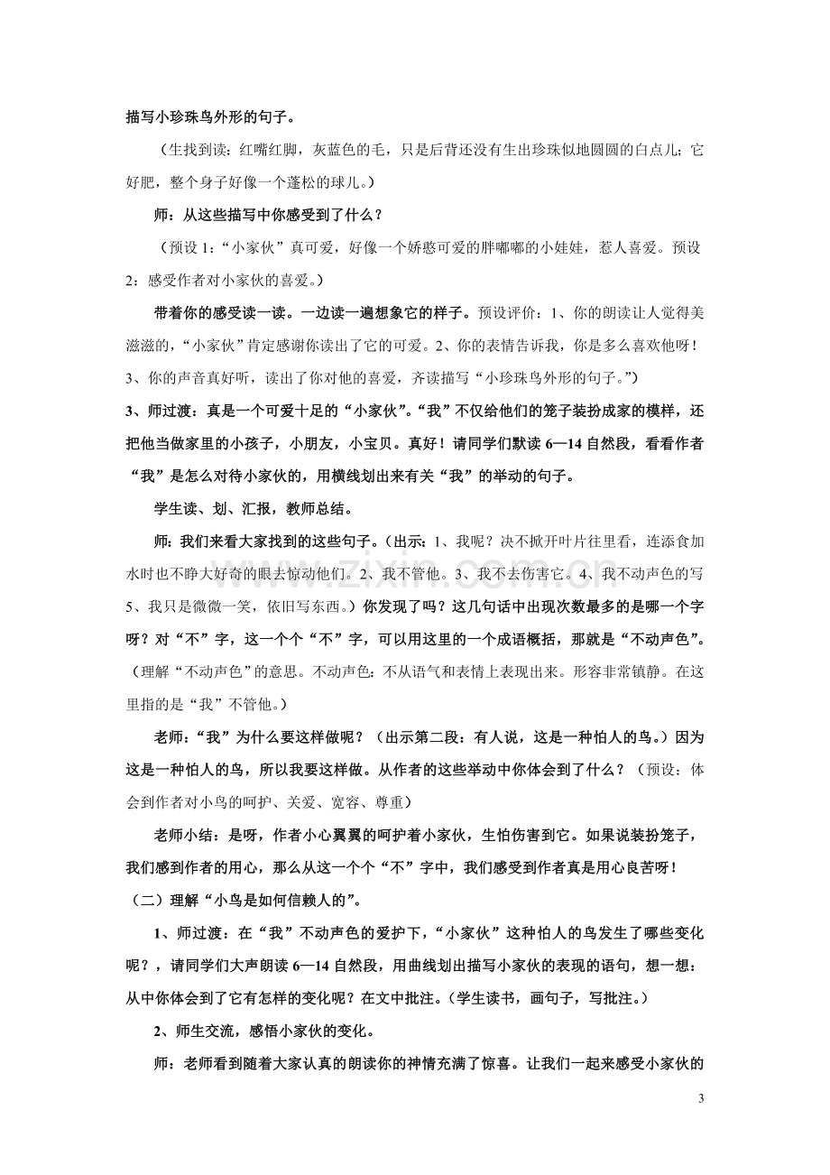 珍珠鸟第二课时教学设计详案.doc_第3页