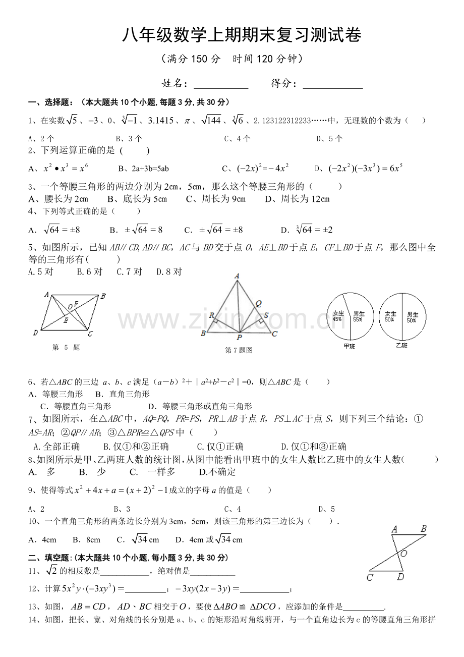 八年级数学上期期末复习测试卷.doc_第1页