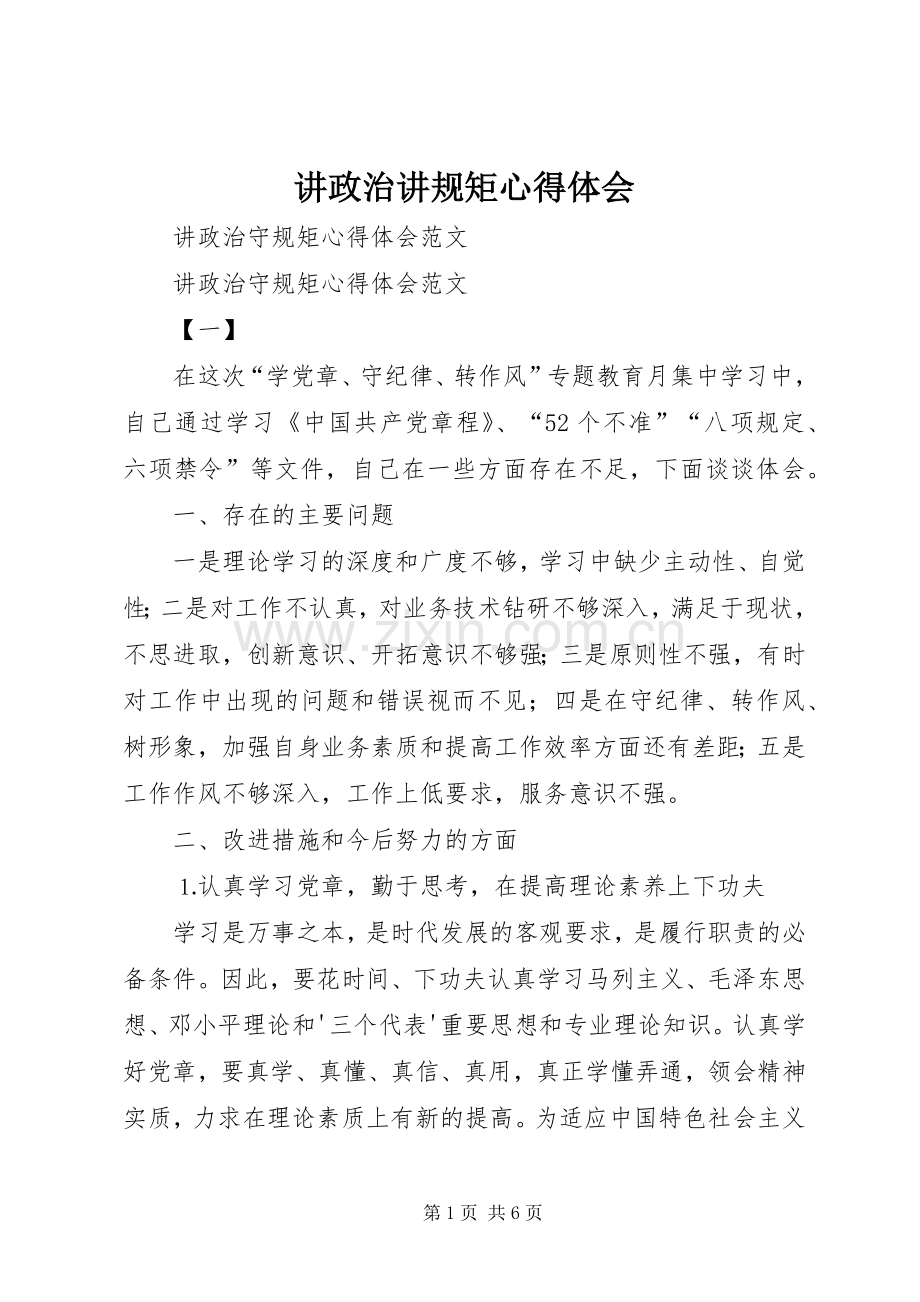 讲政治讲规矩体会心得.docx_第1页