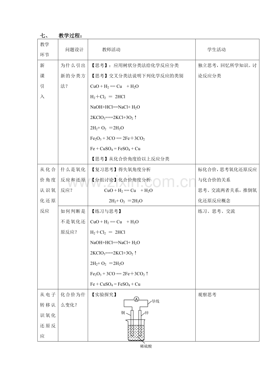 高一化学必修一《氧化还原反应》第一课时-教学设计-教案.doc_第3页