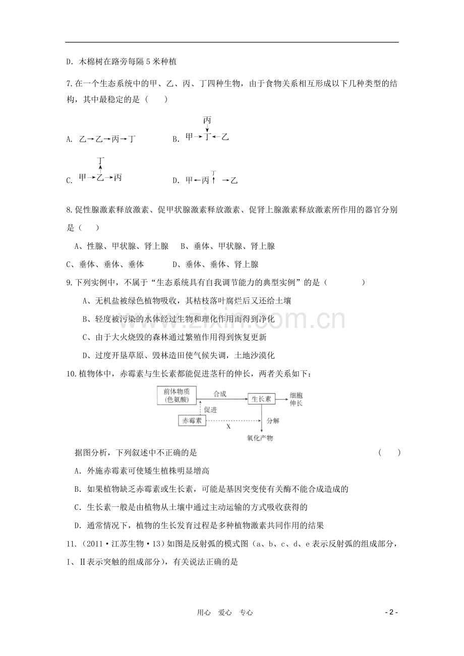 高三生物二轮复习-模拟练习20-新人教版必修3.doc_第2页