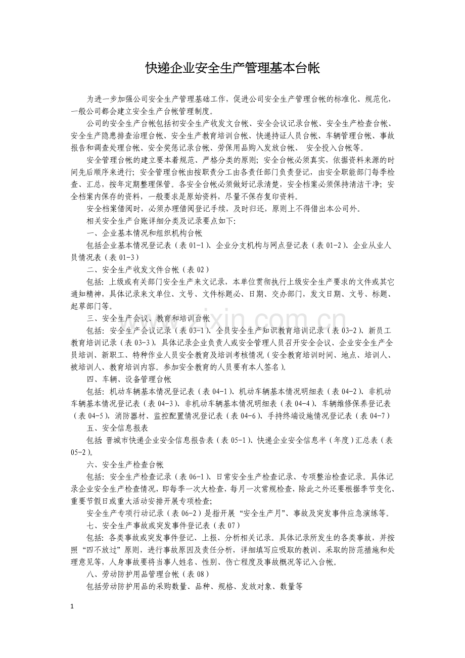 快递企业安全生产管理基本台帐.docx_第1页