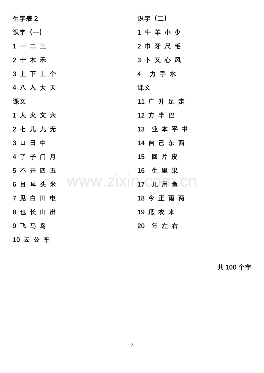 人教版小学语文一年级生字表(打印版).doc_第3页