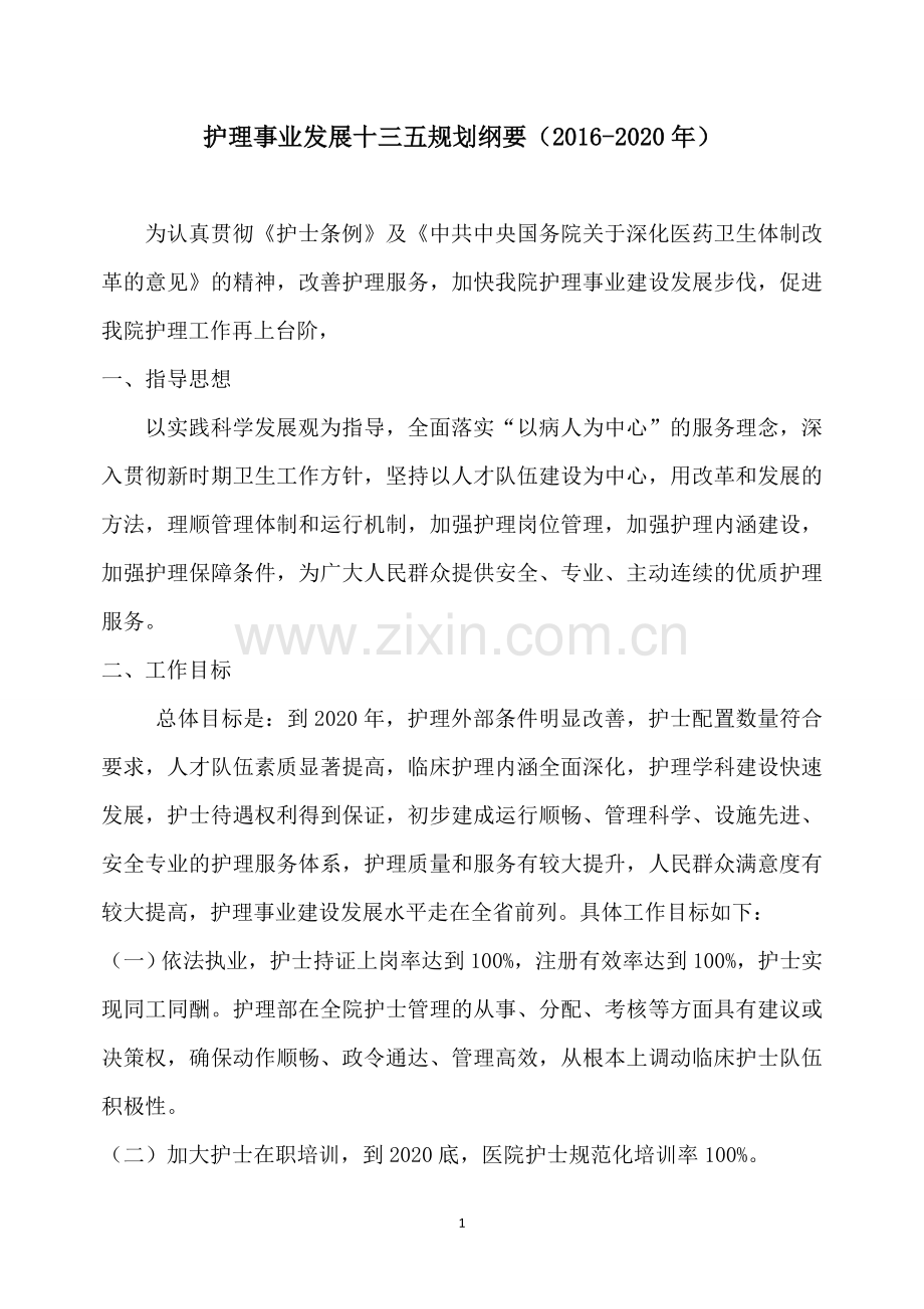 护理事业发展十三五规划纲要2016-2020年.doc_第1页