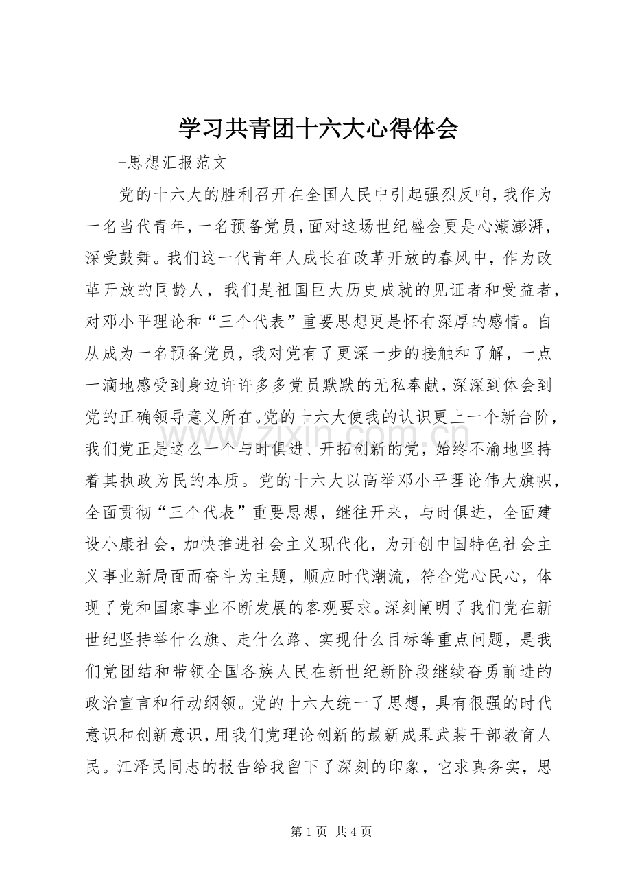 学习共青团十六大体会心得.docx_第1页