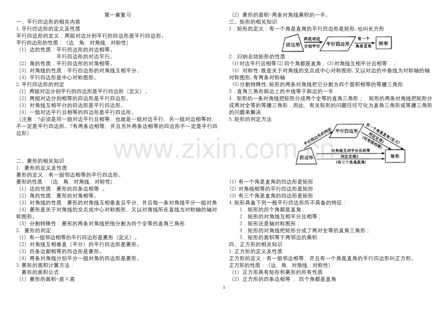 北师大九年级数学上册第一章《特殊平行四边形》知识点归纳.docx_第1页