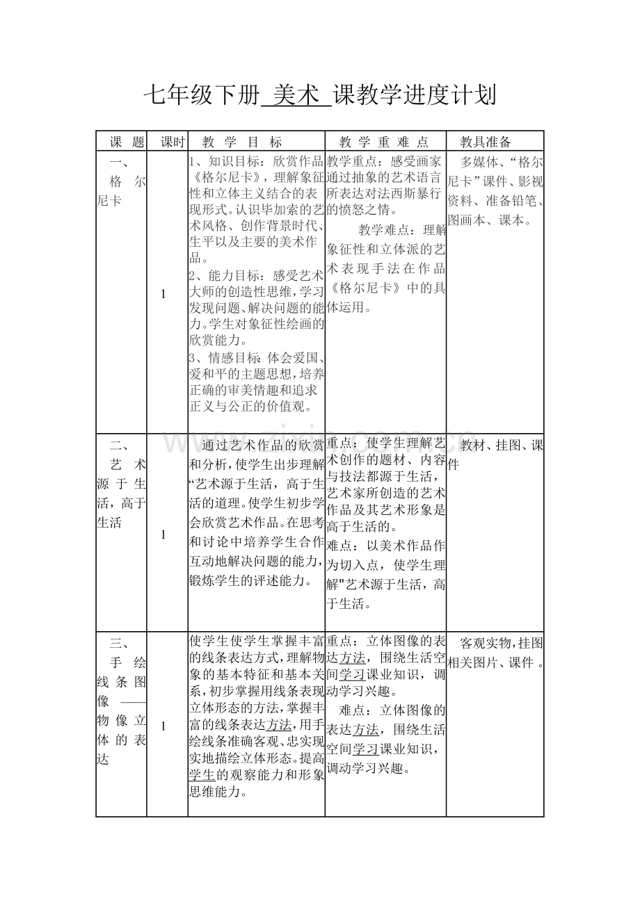 新人美版七年级下册美术教学计划.doc_第3页