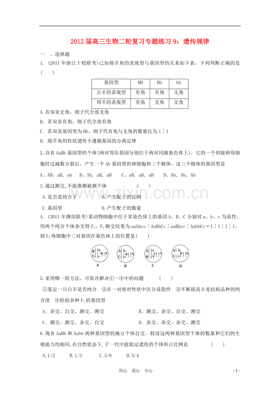 高三生物二轮复习-遗传规律专题练习9-新人教版.doc_第1页