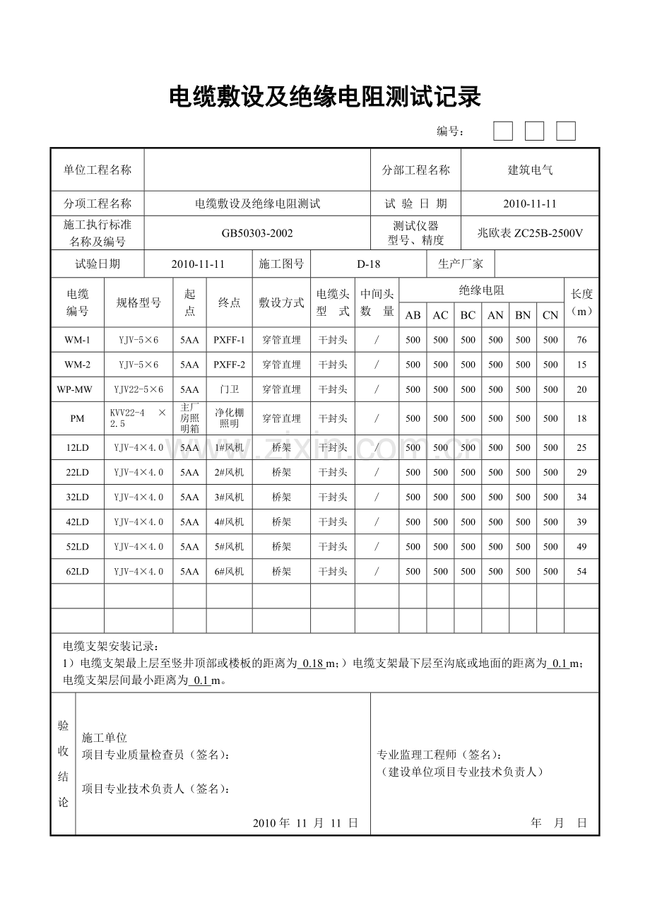 电缆绝缘电阻测试记录表...doc_第1页