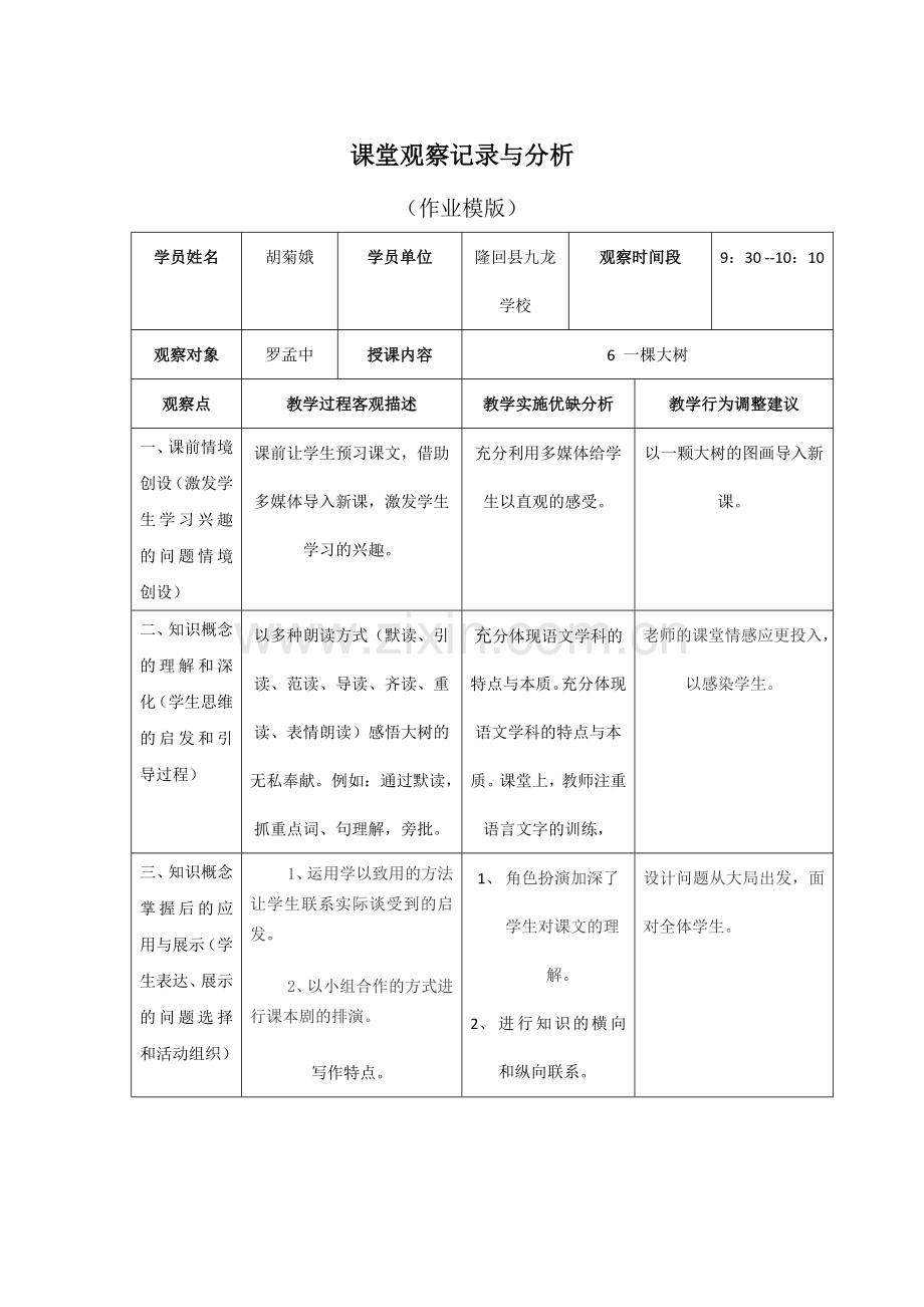 一棵大树----课堂观察记录与分析.doc_第1页