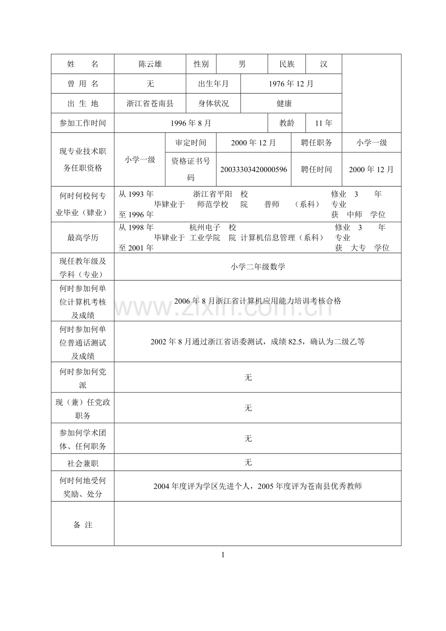 中小学教师职务任职资格评审表(已填).doc_第2页