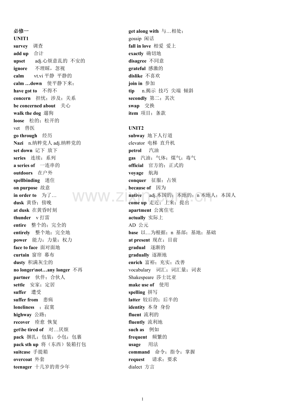 高中英语课本单词表必修一到选修8.doc_第1页