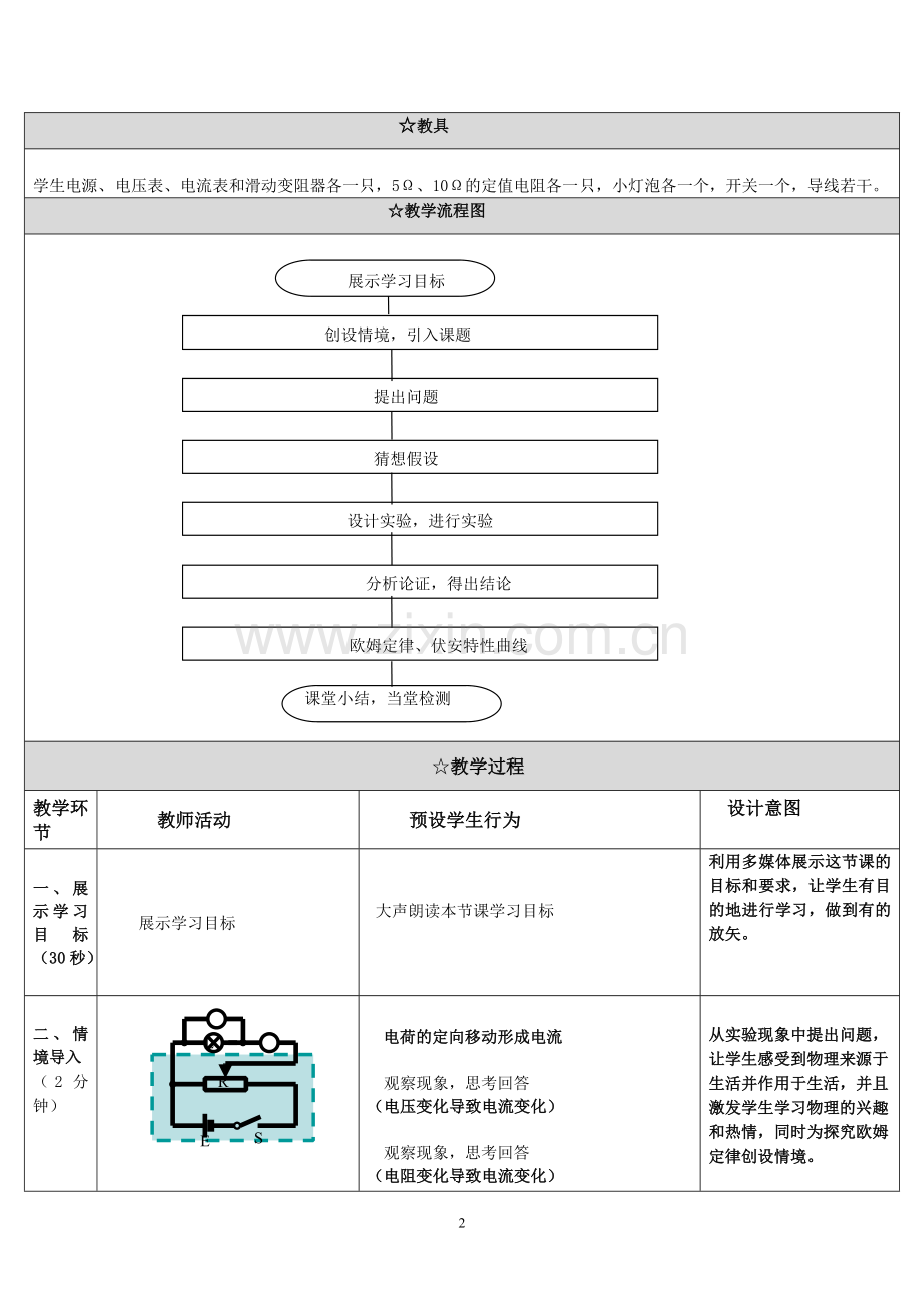 《高中物理选修3-1第二章-第三节--欧姆定律》教学设计.doc_第2页