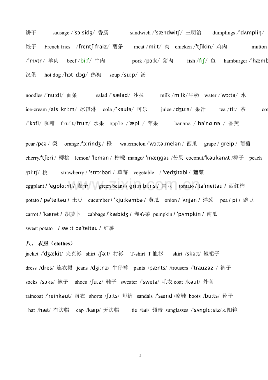 小学1-6年级英语单词分类表(带音标).doc_第3页