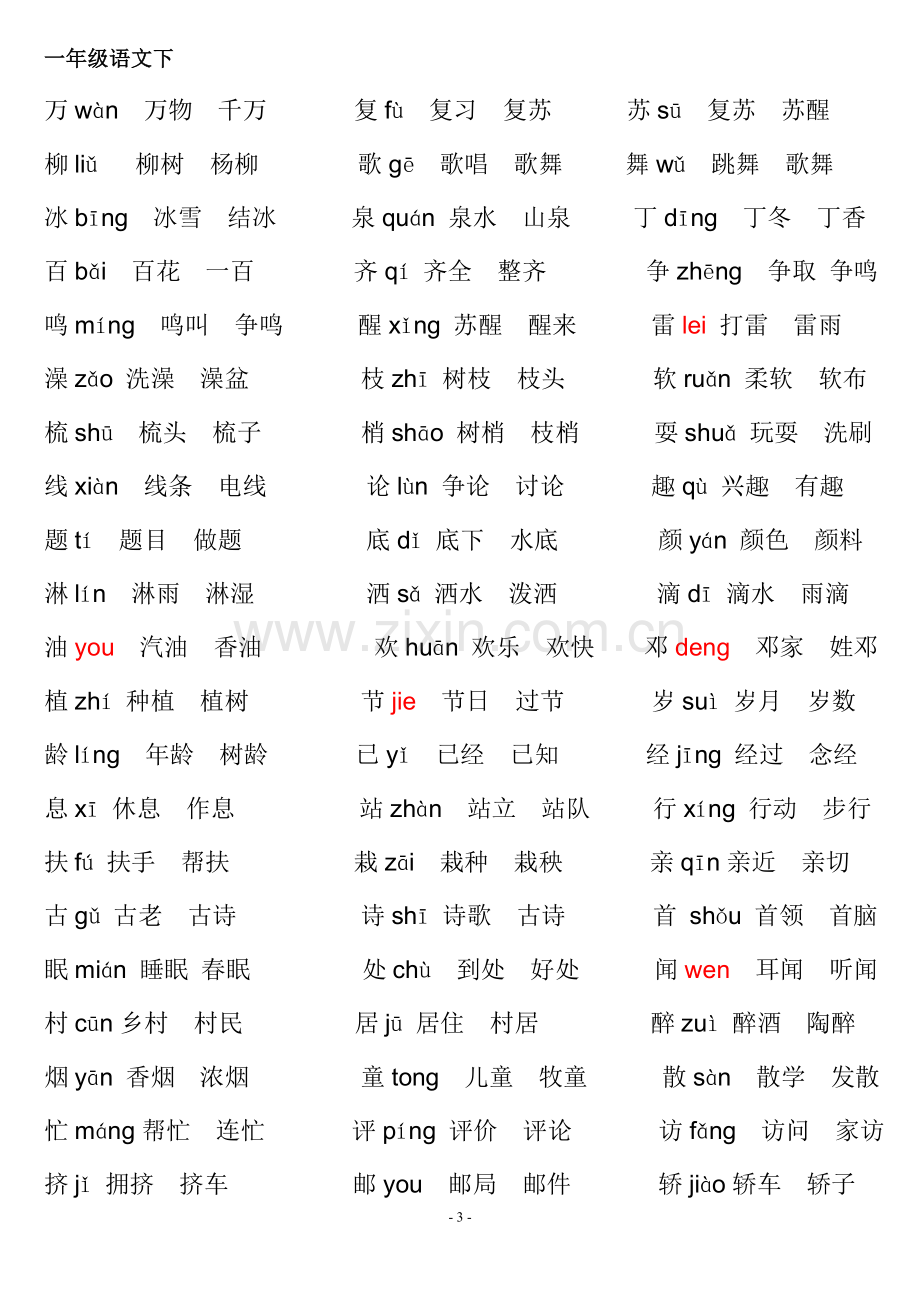 小学一年级语文生字表带拼音组词.doc_第3页