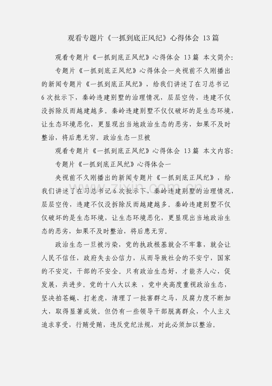 观看专题片《一抓到底正风纪》心得体会 13篇.docx_第1页